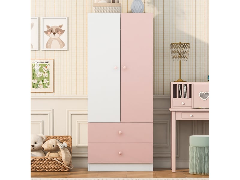  Armoire modenvie 70 x 40 x 170 cm avec 2 tiroirs rose et blanc  - Conforama D