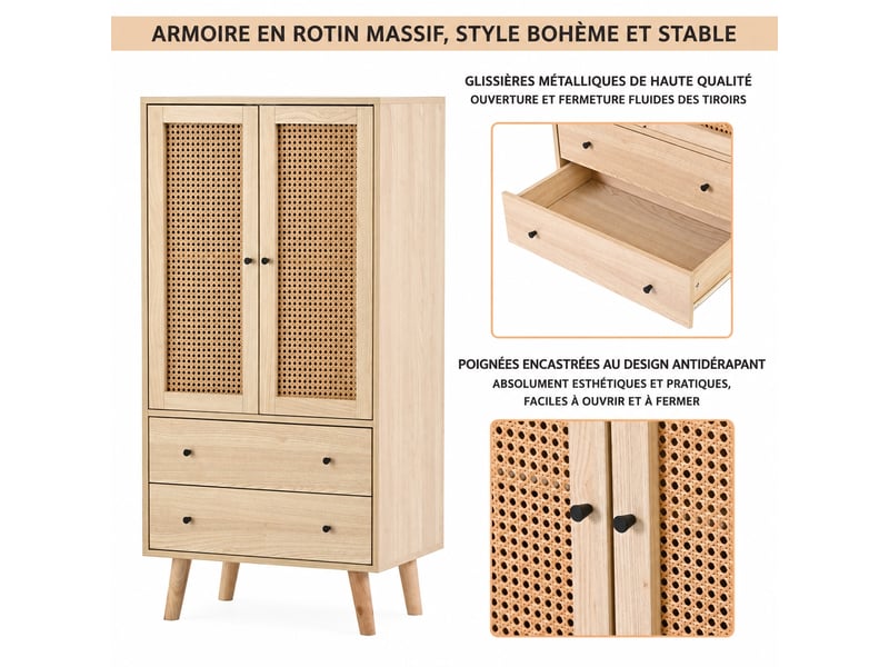  Buffet de salle à manger 60 cm 2 portes et 2 tiroirs en bois de chêne  - Conforama E