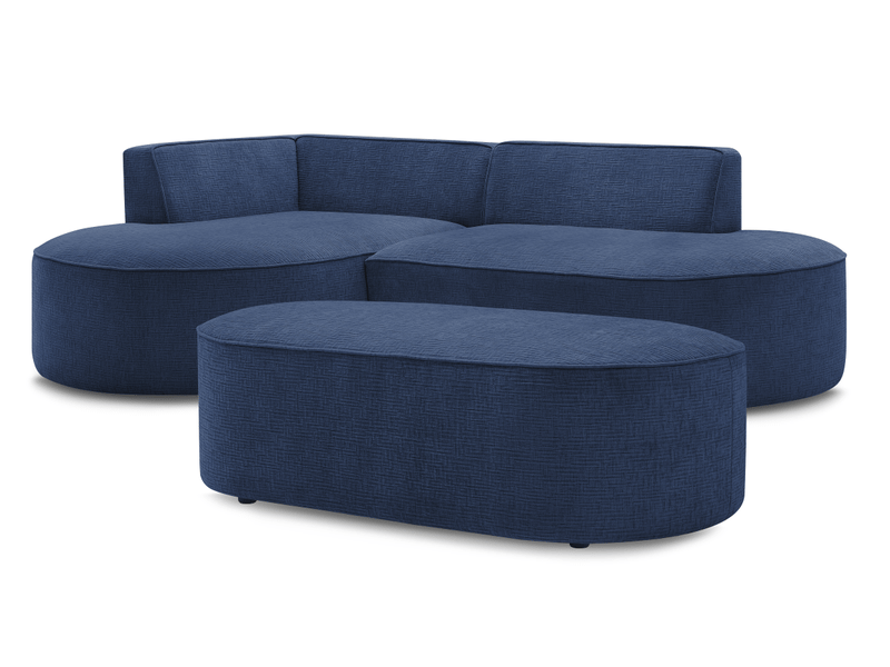  Bobochic canapé d'angle fixe rousseau tissu texturé avec pouf bleu foncé  angle gauche ROUSSEAU - Conforama A