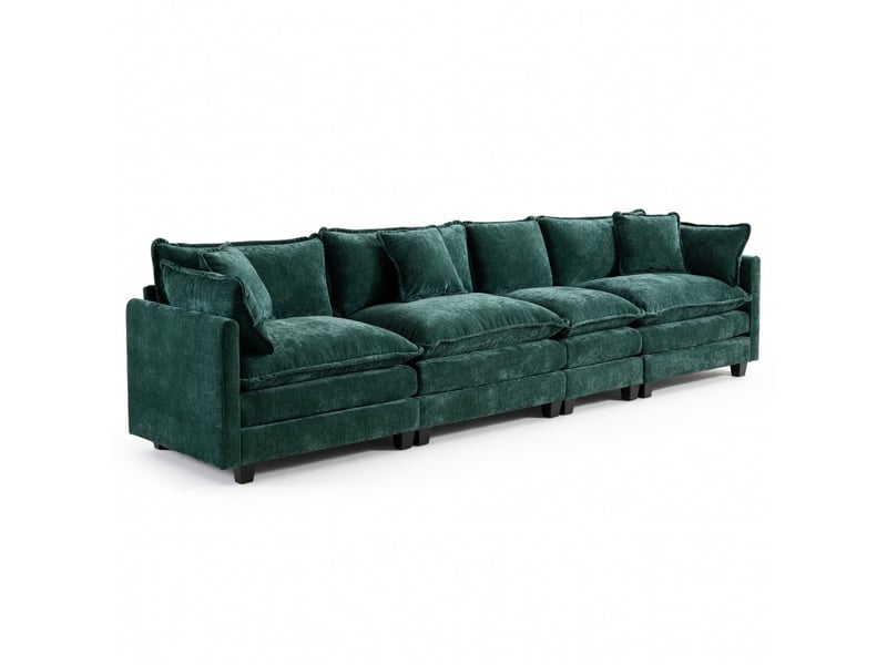  Canapé 4 places nuage moderne sectionnel salon chambre appartement coussin double couche rembourré tissu chenille respirant vert  - Conforama A