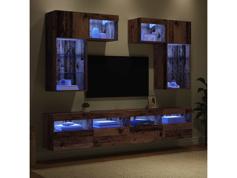  Meubles tv - banc tv - meuble de rangement muraux 6 pcs chêne noir bois d'ingénierie  - Conforama E