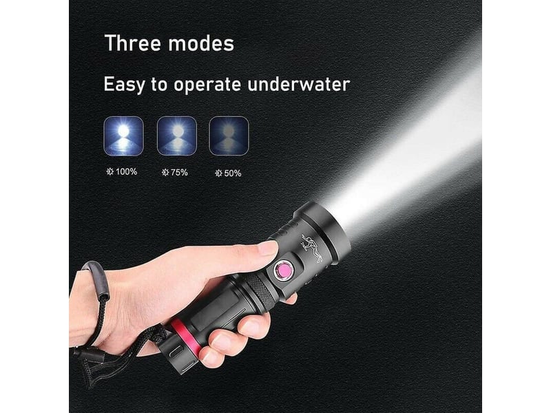  Lampe torche led ultra puissante,10000 lumens lampe de poche,ipx8 étanche 3 modes d'éclairage antichoc anti-dérapant lampe pour plongée camping randon  - Conforama D