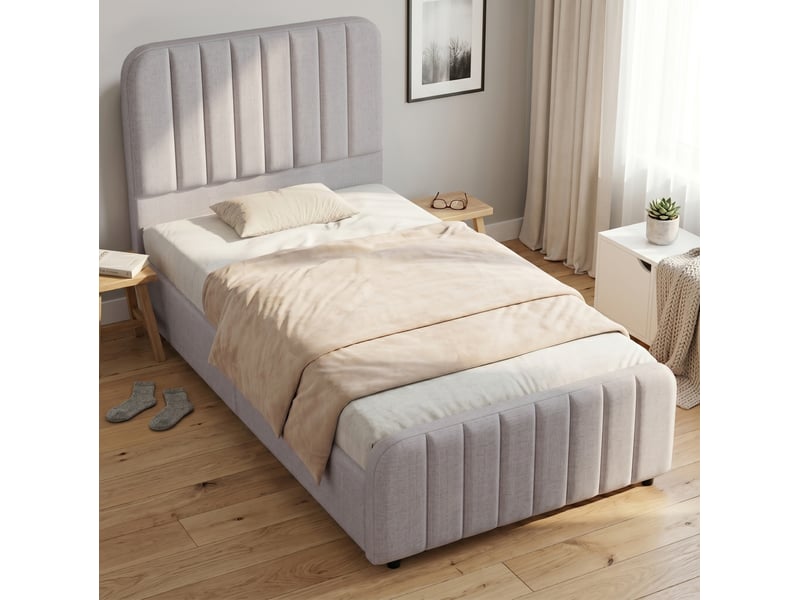  Lit coffre enfant 90x200 cm en lin gris avec sommier à lattes  - Conforama D
