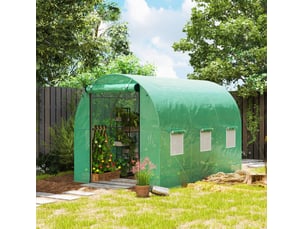 Serre tunnel de jardin 300x200x195 cm – verte – 6 fenêtres enroulables, porte à enrouler et ancrages au sol