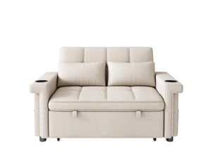 Canapé droit convertible <strong>MODENVIE</strong> <strong></strong> 2 places Polyester beige