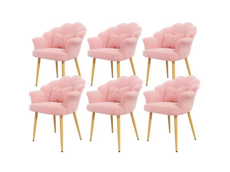 Lot de 6 fauteuils de salle à manger 64x65,5x85 cm en tissu teddy rose - Conforama W