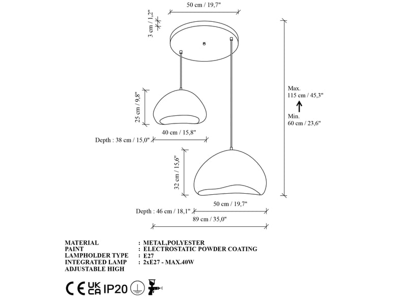  Luminaire design 2 suspensions en fibre de verre blanc marine  - Conforama C