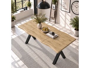 Table de séjour rectangulaire 160 x 78 x 75 cm, 4 à 6 personnes, plateau épais aux bords ondulés, structure stable, mdf, couleur bois