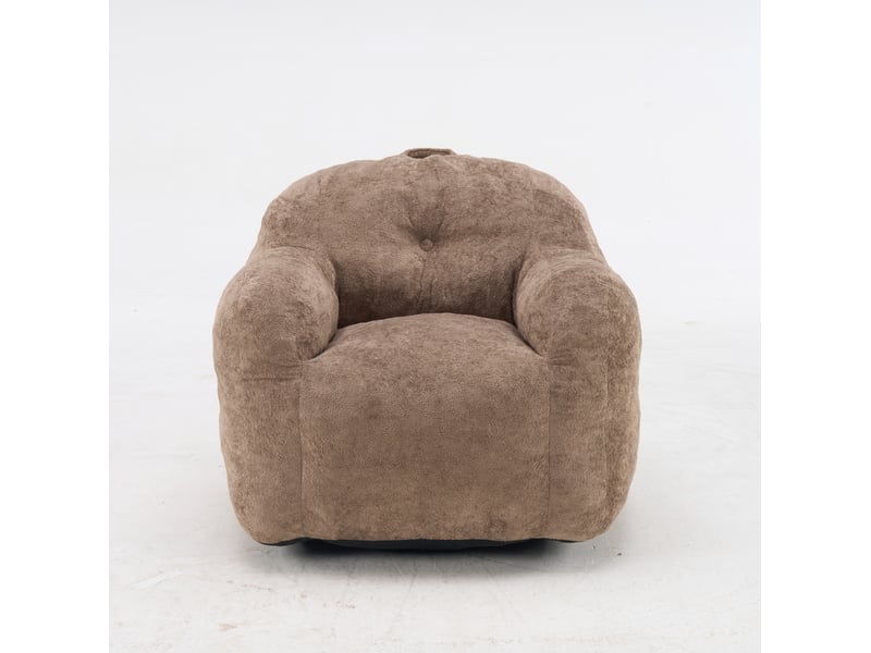 Fauteuil pouf avec accoudoirs et dossier enveloppant, rembourrage en mousse déchiquetée, fausse fourrure kaki - Conforama A