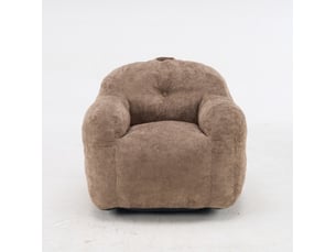 Fauteuil pouf avec accoudoirs et dossier enveloppant, rembourrage en mousse déchiquetée, fausse fourrure kaki