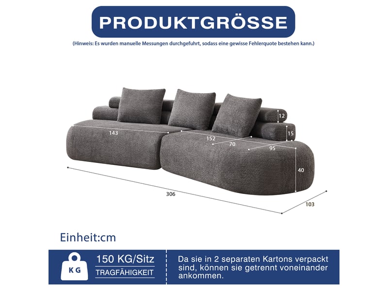 Canapé modulable, canapé de salon, en chenille, gris, forme incurvée, pour salon, mobilier pour espace de vie, chambre  - Conforama E