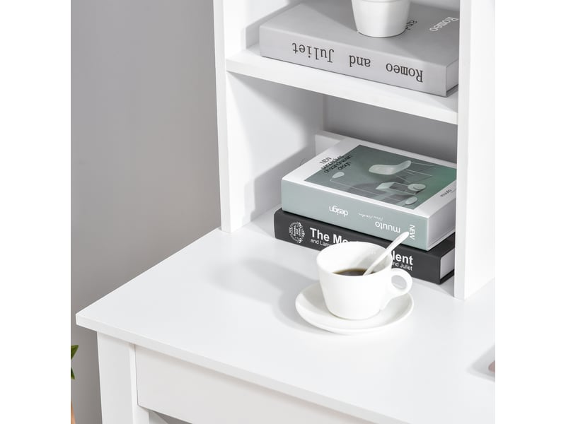  Bureau avec rangement bureau bibliothèque en bois moderne avec étagères et grand plateau pour petits espaces maison chambre à coucher, blanc, 105 x 50 x 137,5 cm  - Conforama R