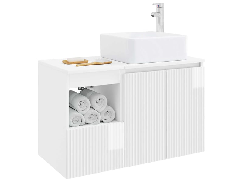  Ensemble de mobilier de salle de bain 2 pc blanc brillant cf64001  - Conforama C