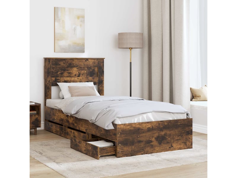  Lit simple- lit adulte -  cadre de lit chêne fumé 100 x 200 cm bois ingénierie  - Conforama B