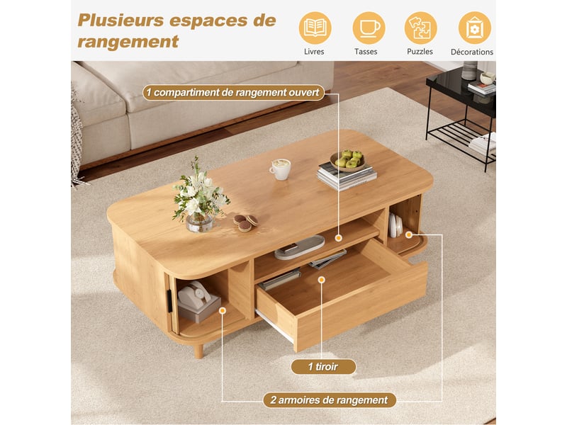  Table basse 100x50 cm coloris bois clair avec tiroir et rangement - 100x50 mdf  - Conforama E