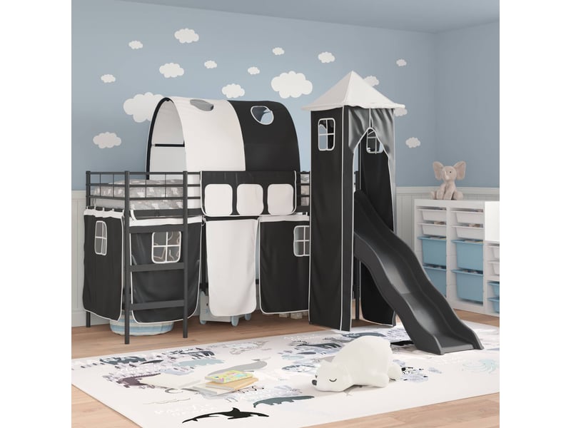  Cadre de lit superposé pour enfants - lit jeune uni noir 90 x 190 cm métal  - Conforama C