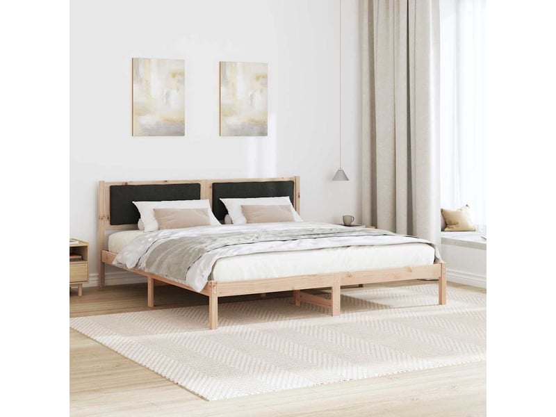 Lit double- lit adulte - cadre de lit avec tête de lit noir 200 x 200 cm pin massif - Conforama C