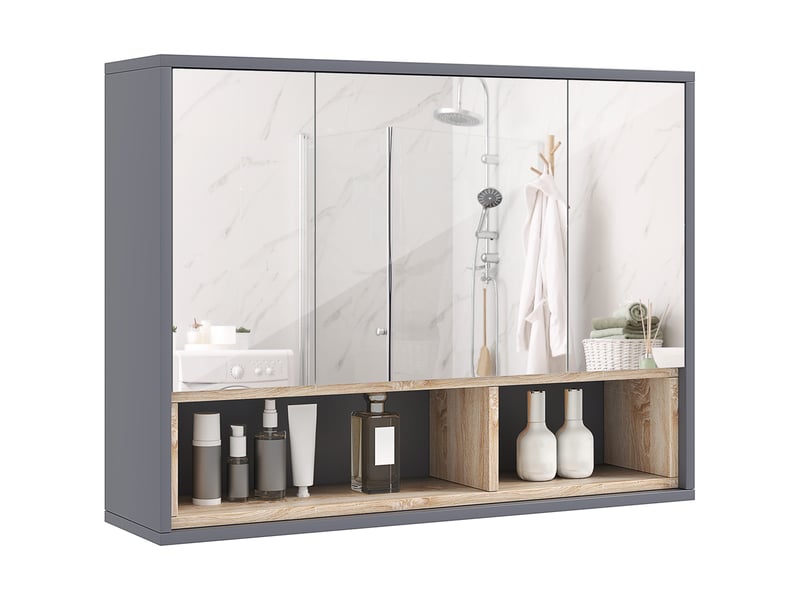  Armoire de toilette murale 3 portes miroir en mdf gris 80x20x60 cm  - Conforama A