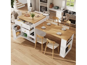 Îlot de cuisine extensible 122,5-195,5 cm blanc avec rangement