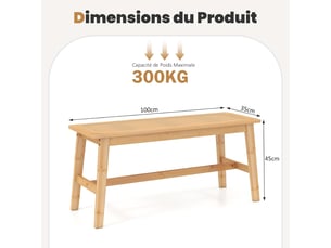 Banc 2 place(s) coloris naturel COSTWAY - 100 cm