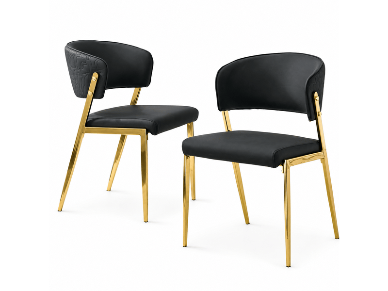  Lot de 2 chaises de salle à manger modernes, assise et dossier rembourrés, dossier incurvé ergonomique, pieds en métal, patins antidérapants noir  - Conforama A