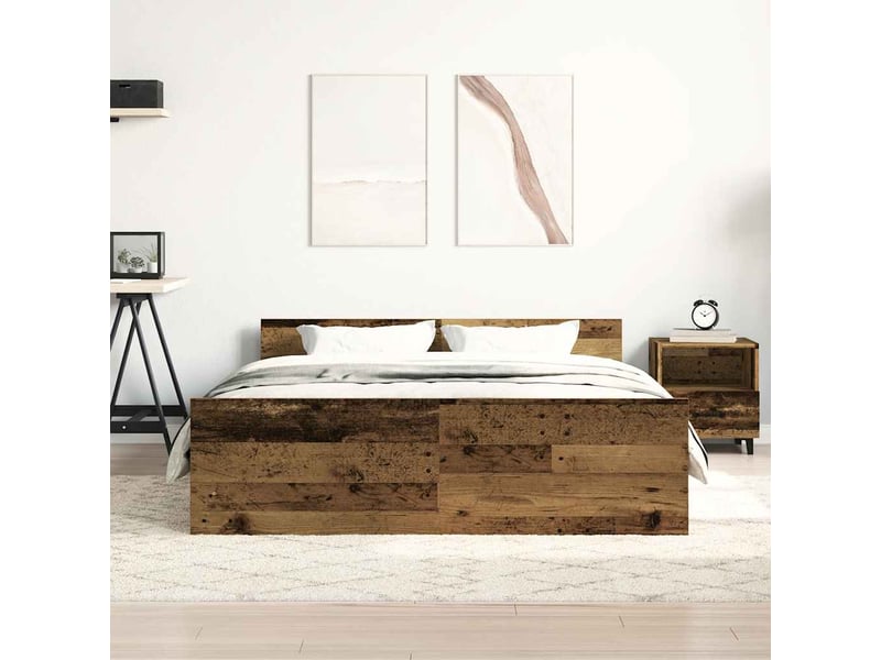  Lit double- lit adulte -  cadre de lit sans matelas vieux bois 150x200 cm bois ingénierie  - Conforama B