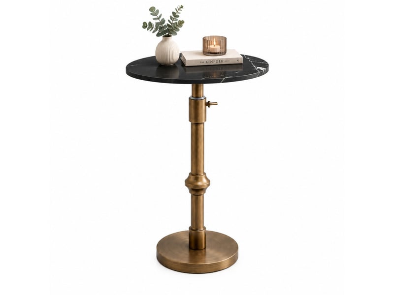  Table d'appoint ovale 30 x 25 x h95 cm en métal et céramique réglable en hauteur noire chicfurn  - Conforama A