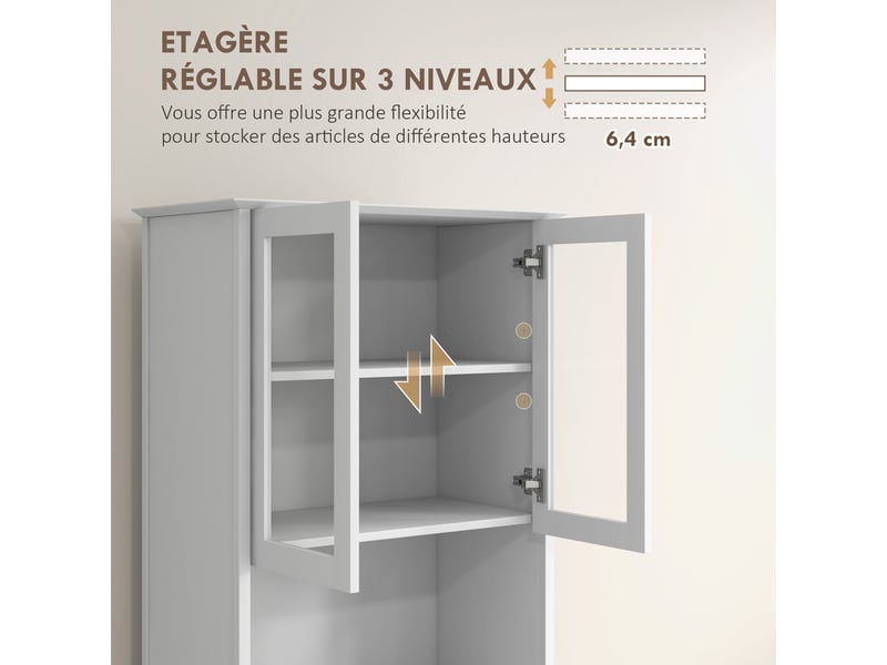  Buffet de cuisine meuble de rangement placard 2 portes 3 tiroirs et niche centrale dim. 68l x 38l x 172h cm mdf blanc  - Conforama E