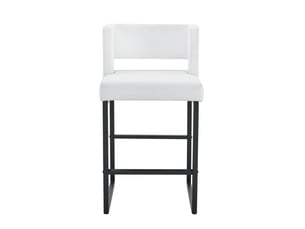 Lot de 2 tabourets de bar 49.5x41.4x91.4cm – design carré moderne et confortable avec sièges en cuir - pieds en métal noir - blanc