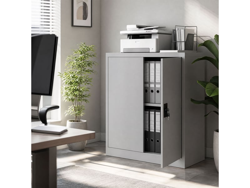  Armoire mobile en acier gris, étagère réglable, verrouillage de sécurité, rangement maison, bureau ou garage, 80 x 40 x 92,5 cm  - Conforama E
