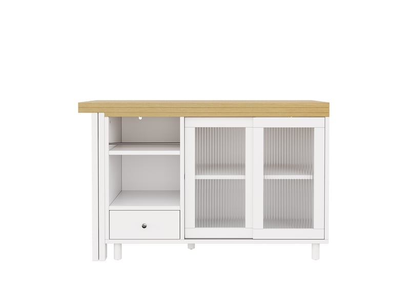  Table à manger extensible pliante nature+blanc, avec rangement, panneau vitré, pivotante à 360°  - Conforama A