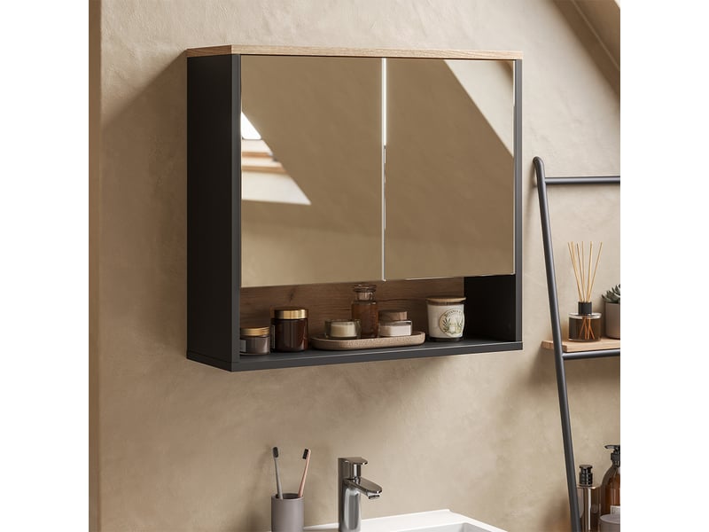  Vicco armoire de toilette, noirchêne viking, 70x65cm à 2 portes  - Conforama C