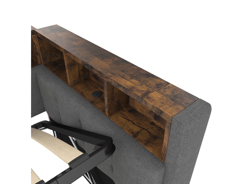  Lit banquette 90x200 cm avec rangement hydraulique, usb et type-c, led multicolore, gris, sans matelas  - Conforama D