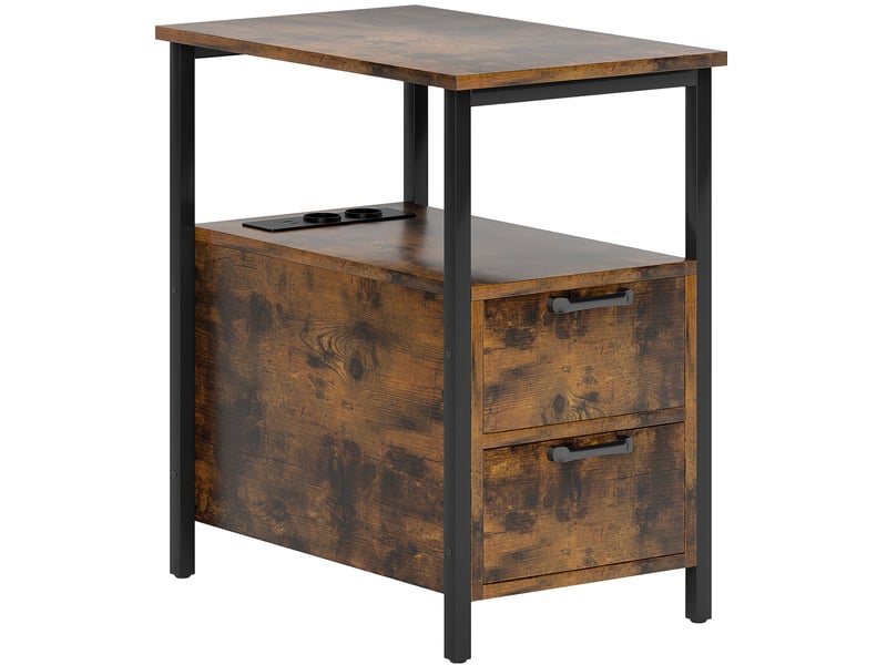  Table de chevet avec 2 tiroirs, niche ouverte et prises intégrées, pour chambre ou salon, marron, 55 × 35 × 58,5 cm  - Conforama A