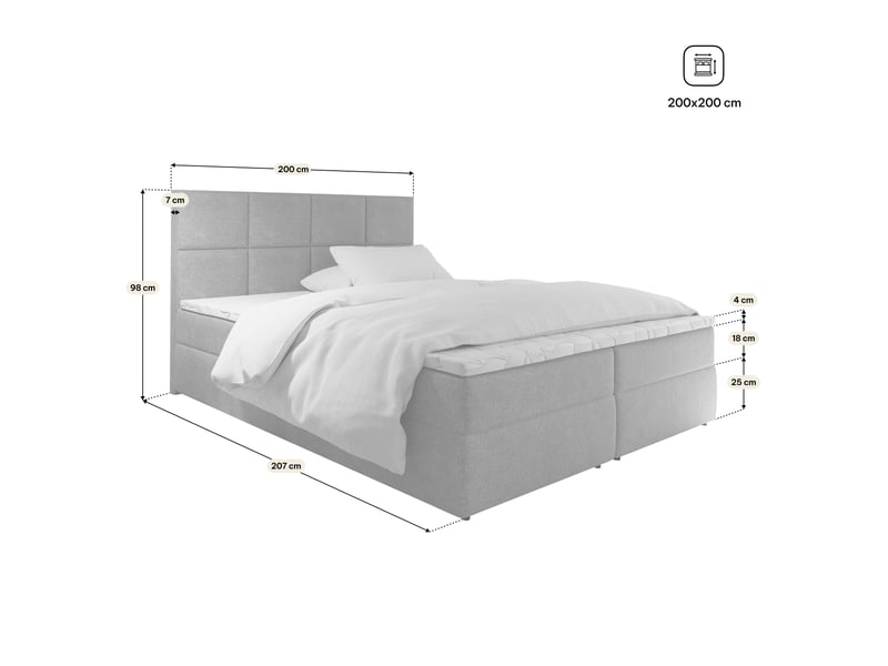  Boxspring lena 200x200 cm, lit complet avec matelas, bleu  - Conforama E