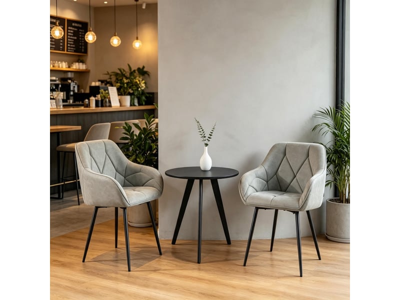  Chaises de salle à manger lot de 2 avec accoudoirs et dossier ergonomique  - métal, simili cuir gris  - Conforama B