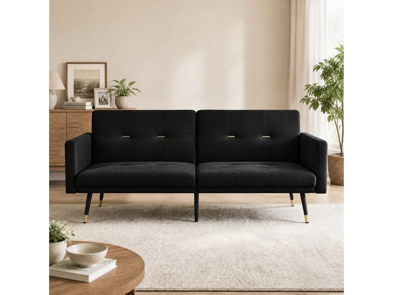 Canapé convertible 2 places en velours noir à dossiers réglables  - Conforama B