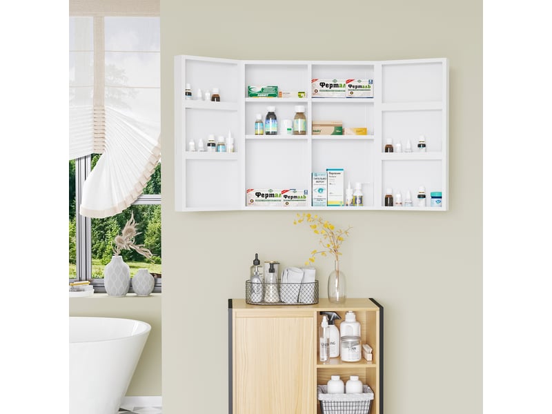  Armoire à pharmacie à 6 étagères avec serrure et 2 clés, acier, 55 x 18 x 60 cm, blanche  - Conforama D