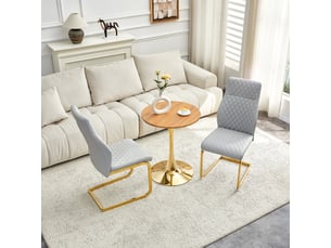 Ensemble table ronde 60 cm et 2 chaises gris clair, table bistrot 2 personnes pied métal doré pour cuisine