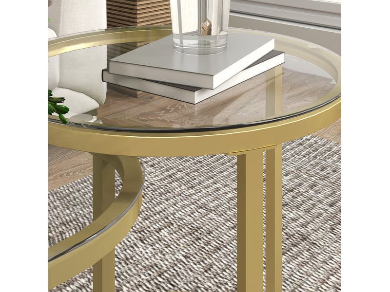  Set de 2 tables basses 50x50x50,5 cm et 60x36x43,5 cm empilables métal or  - Conforama C