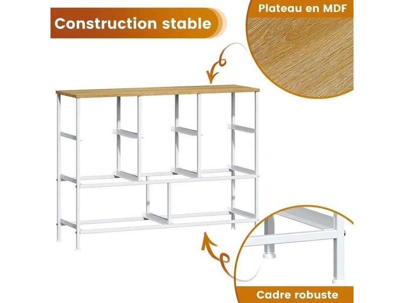  Chiffonnier meuble 100x30x76 cm huit tiroirs tissu kaki et metal blanc chambre  - Conforama B