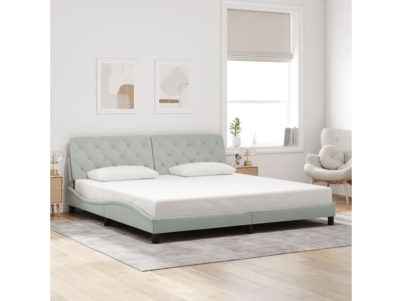  Lit double- lit adulte -  cadre de lit avec led sans matelas gris clair 200x200 cm velours  - Conforama C