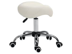 Tabouret à roulettes, tabouret de massage avec hauteur réglable 49-61 cm et selle ergonomique, pour salon de massage tatouage clinique spa, chaise de travail à roulettes pivotant 360°, blanc
