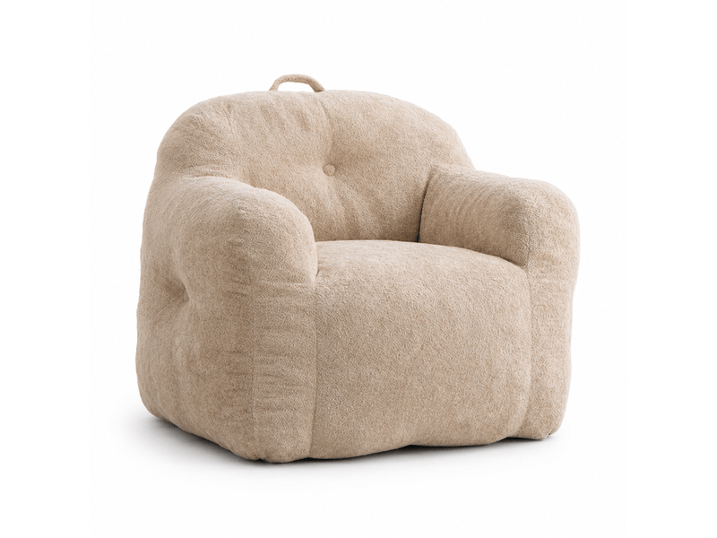  Fauteuil pouf 95x95x79 cm, garniture en éponge déchiquetée, revêtement fausse fourrure avec accoudoirs, pour salon, chambre ou lecture, beige Sol Morn - Conforama A