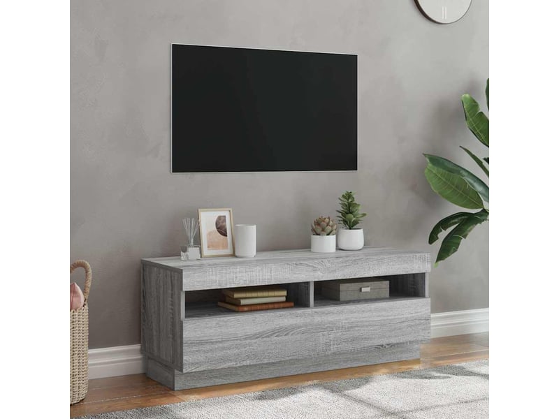 Meuble tv - banc tv - meuble de rangement avec lumières led sonoma gris 100x35x40 cm - Conforama B