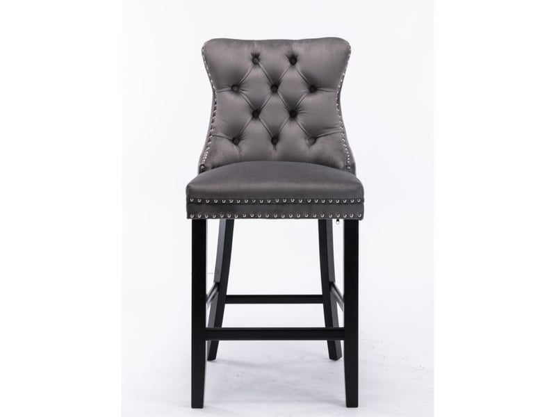  Tabourets de bar en velours - ensemble de 2 - velours capitonné - pieds en bois massif - garniture de clous chromés gris - Conforama C