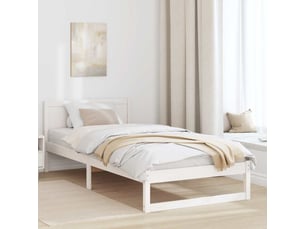 Lit adulte, lit simple, cadre de lit avec tête de lit blanc 90x200cm pin massif cf2230