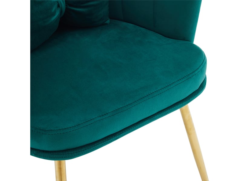  Lot de 2 fauteuils 58x63x77 cm, dossier à pétales, pieds en métal doré et coussins papillon, confortable, velours vert  - Conforama R