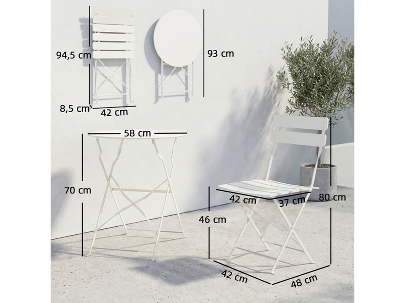 Ensemble bistrot de jardin 3 pièces table et 2 chaises pliantes crème - Conforama C