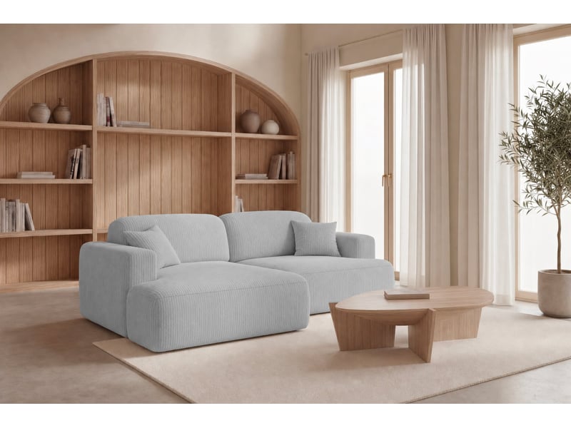  Chiara - canapé d'angle convertible petit velours côtelé 4 places gris clair gauche  - Conforama B